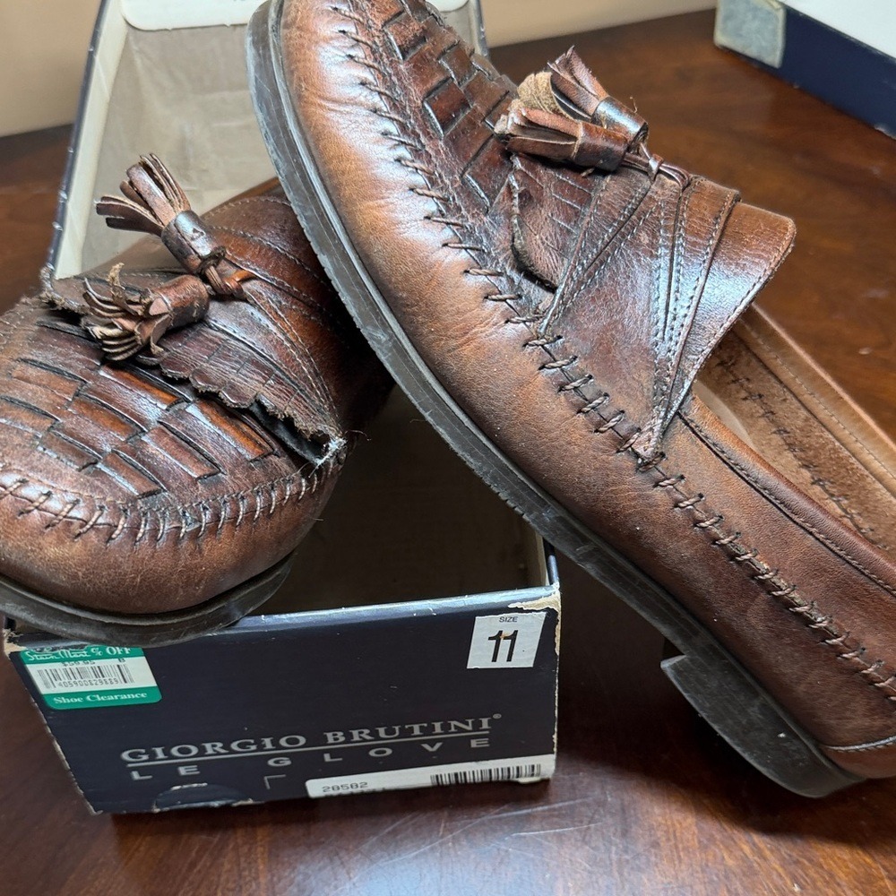 Giorgio Brutini Le Glove Mens Brown Woven Leather Kiltie Tassel Loafers Size 11